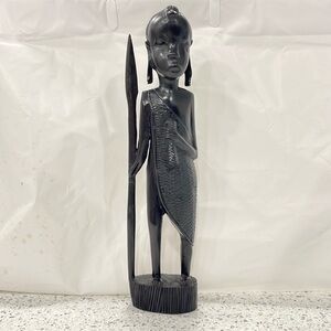 CENTRAL AFRICAN EBONY TRIBAL VINTAGE STATUE SPEAR TRIBESMEN HUNTING FIGURINE